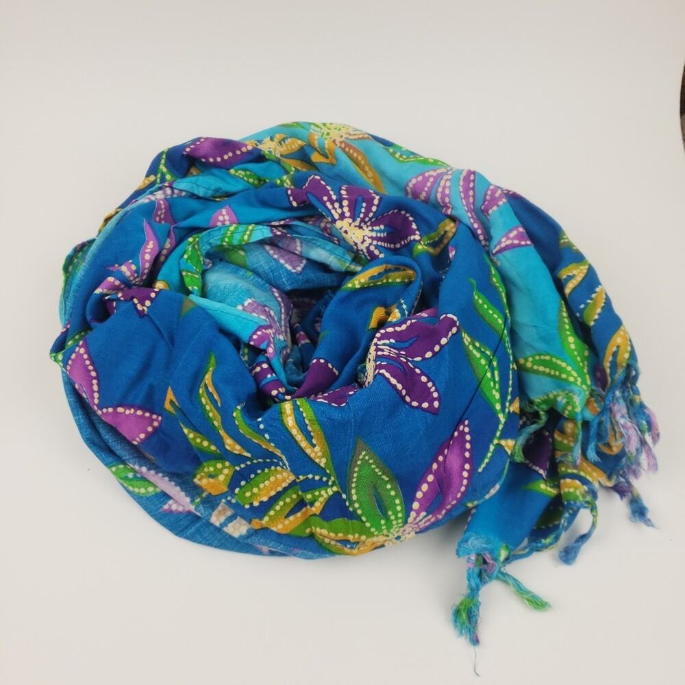 Sarong | Turquoise and Blue floral & leaves Wrap